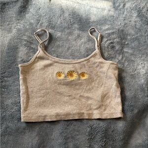 Hollister Gray Crop Top with Sunflower Embroidery